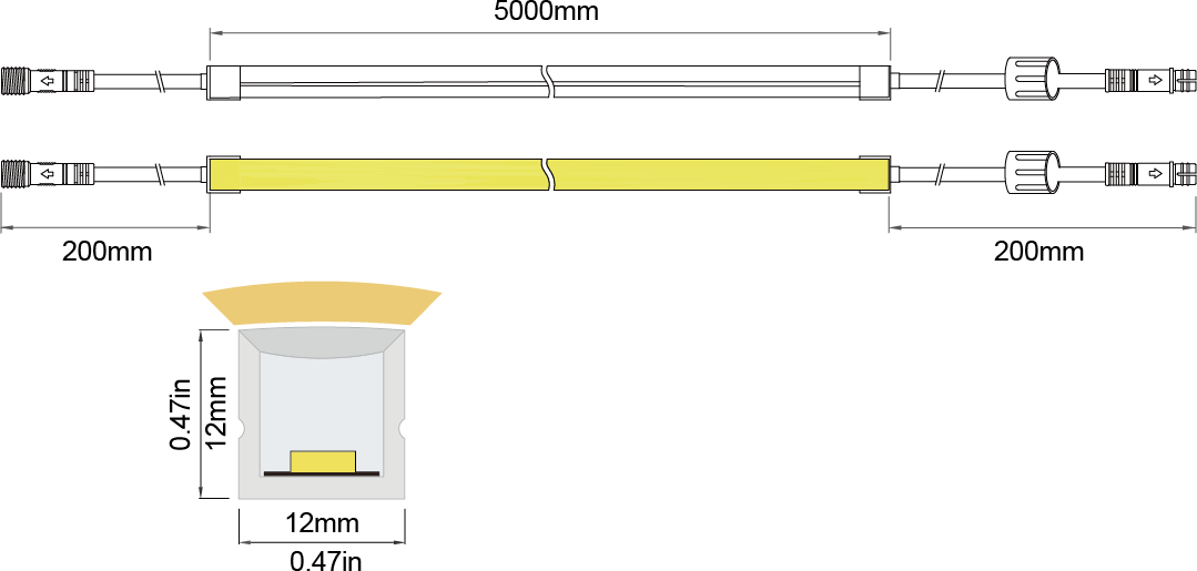 LED Neon Flex Top view-M:12X12 IP68 Solid Waterproof Technical Specifications