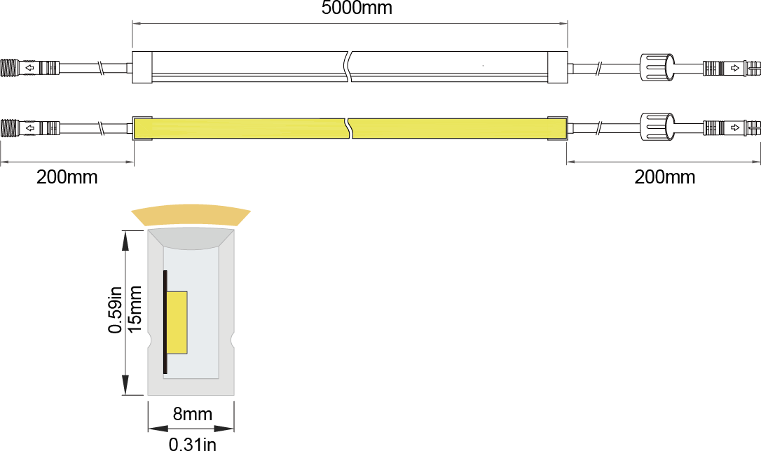 LED Neon Flex Side View-M:8X15 IP68 Solid Waterproof Technical Specifications