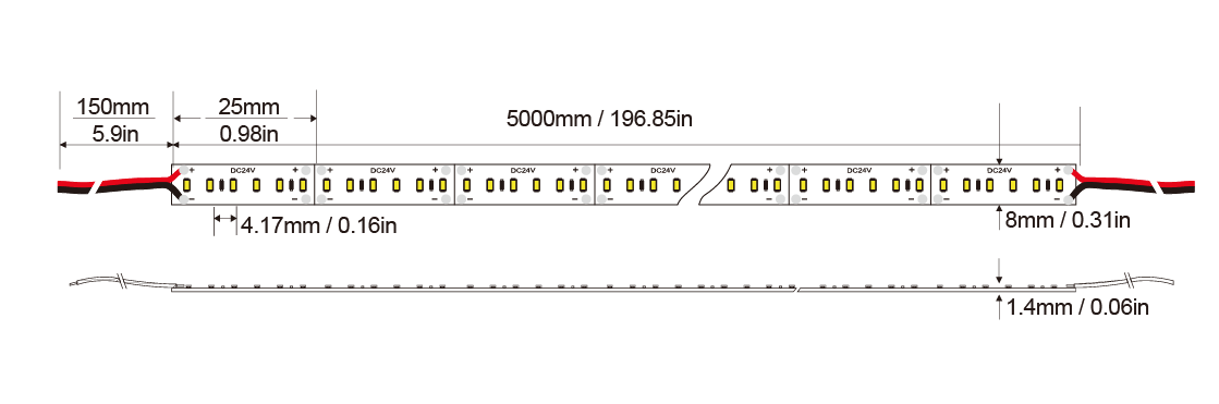 LED Strip light 2110-240D-8MM-24v IP20-IP65-IP66-IP67-IP68 Technical Specifications