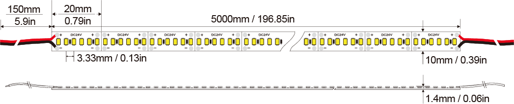 LED Strip light 2110-350D-10MM-24V IP20-IP65-IP66-IP67-IP68 Technical Specifications