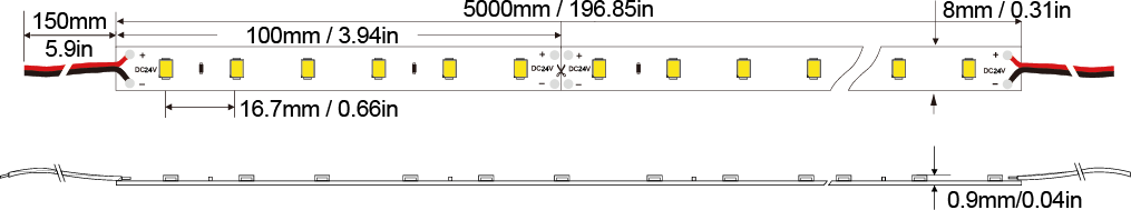 LED Strip light 2835-60D-8MM-24v IP20-IP65-IP66-IP67-IP68 Technical Specifications
