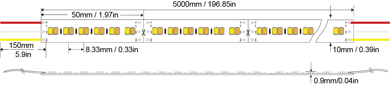 LED Strip light 2835-120D-10MM-12V (A double) IP20-IP65-IP66-IP67-IP68 Technical Specifications