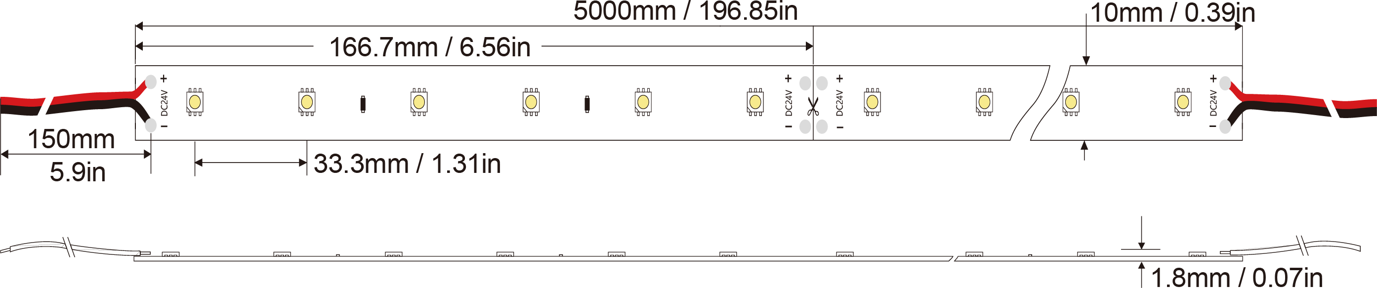 LED Strip light 3030-36D-10MM-24V IP20-IP65-IP66-IP67-IP68 Technical Specifications