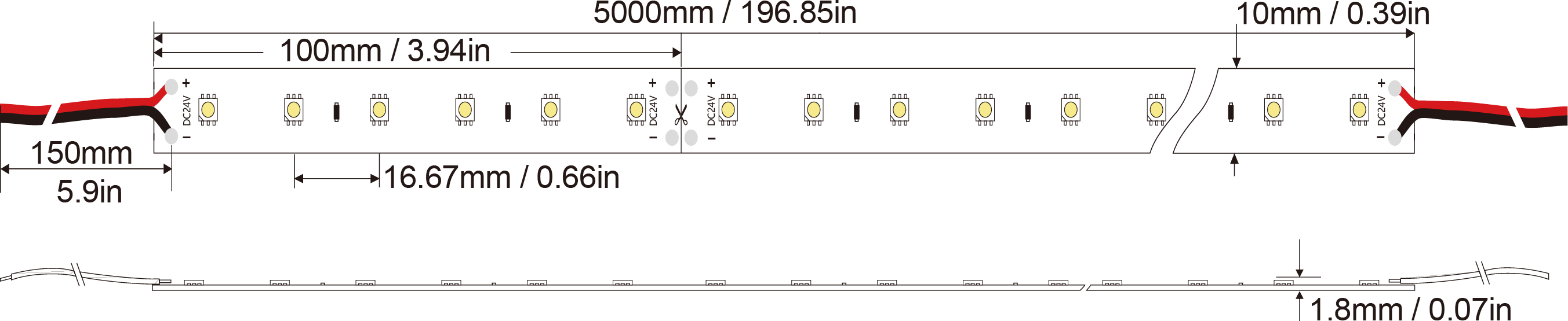 LED Strip light 3030-60D-10MM-24V IP20-IP65-IP66-IP67-IP68 Technical Specifications