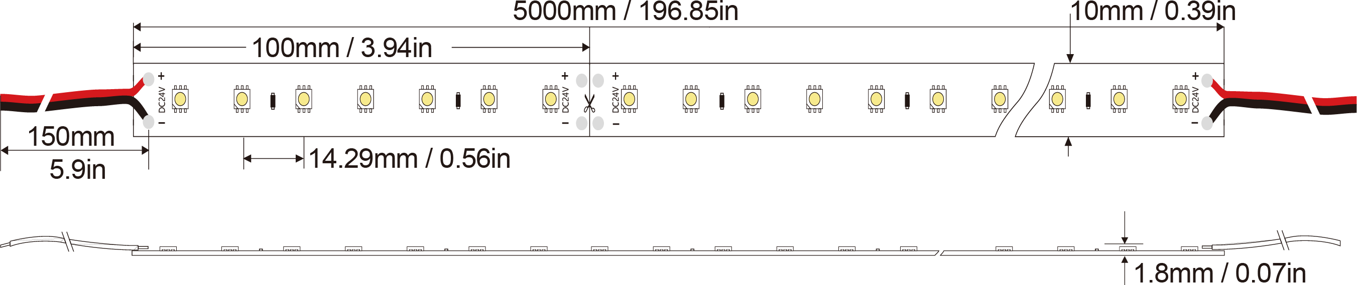 LED Strip light 3030-70D-10MM-24V IP20-IP65-IP66-IP67-IP68 Technical Specifications