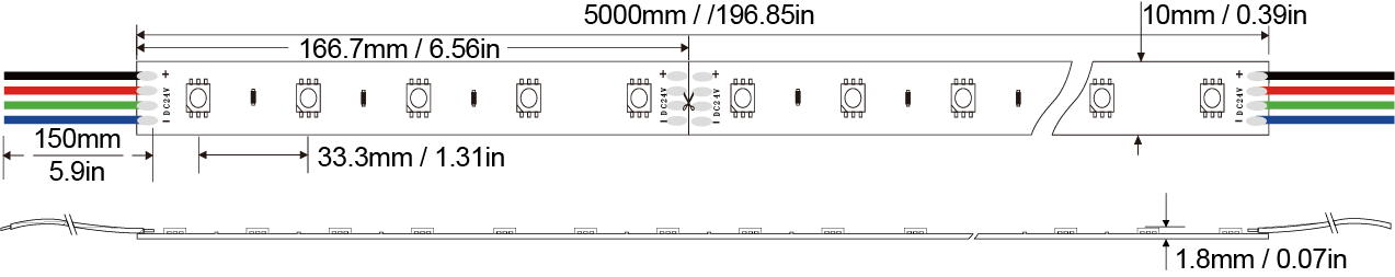 LED Strip light 5050RGB-30D-10MM-24V IP20-IP65-IP66-IP67-IP68 Technical Specifications
