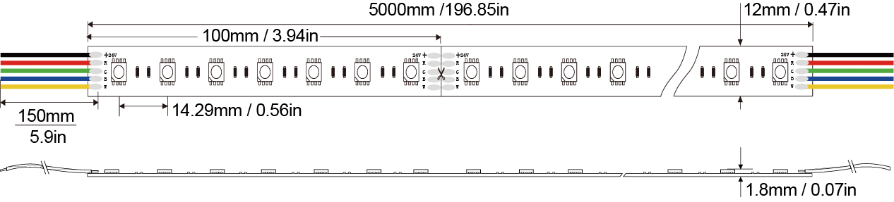 LED Strip light 5050RGBW-70D-12MM-24V IP20-IP65-IP66-IP67-IP68 Technical Specifications