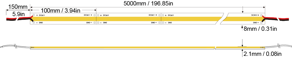 白光系列: COB-320D-8MM-24V Technical Specifications