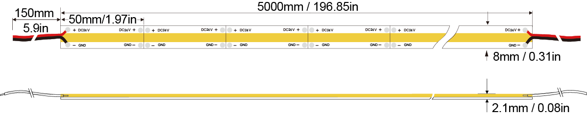 白光系列：COB-480D-8MM-24V Technical Specifications