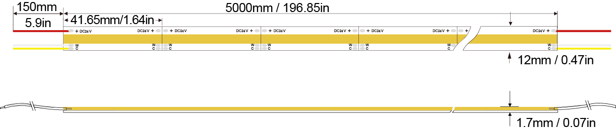 CCT Color COB Series: COB-1008D-10MM-24V IP20-IP65-IP66-IP67-IP68 Technical Specifications