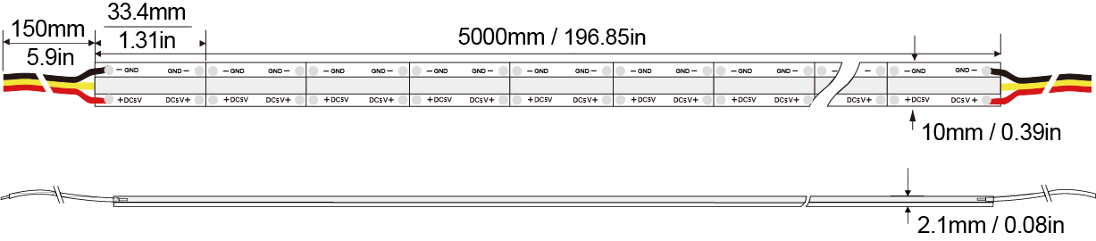 Pixel RGB COB Series:COB-240D-10MM-5V IP20-IP65-IP66-IP67-IP68 Technical Specifications