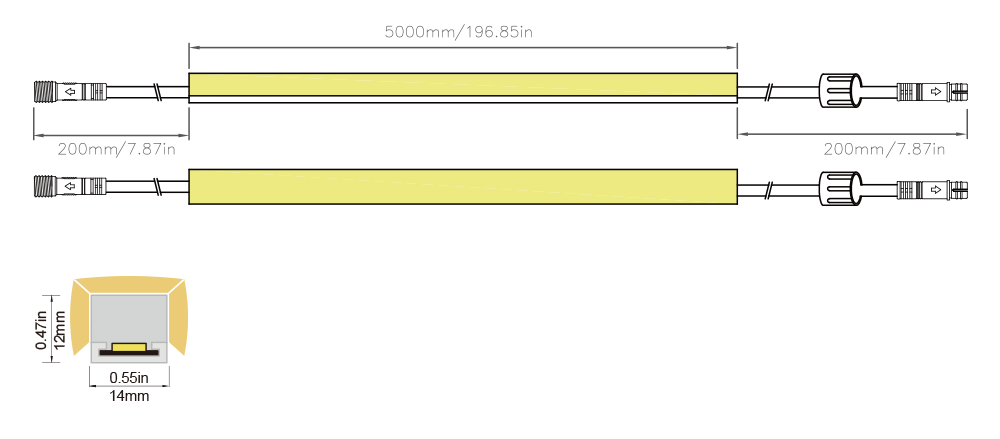 LED Neon Flex 3 Face View-M：14X12 IP68 Solid Waterproof Technical Specifications