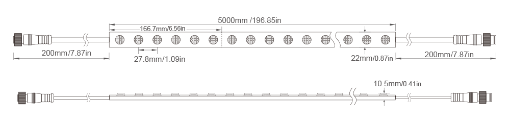 LED Wall Washer 5050RGB-36D-22MM-24V PU IP68 Solid Waterproof Technical Specifications