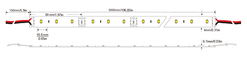 LED Strip light 2216-60D-8MM-12v IP20-IP65-IP66-IP67-IP68 Technical Specifications