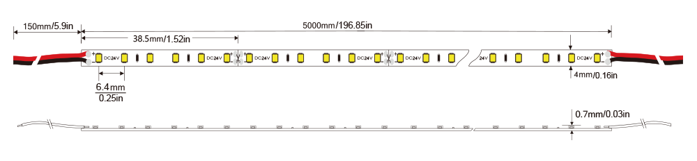 LED Strip light 2216-156D-4MM-24V IP20-IP65-IP66-IP67-IP68 Technical Specifications