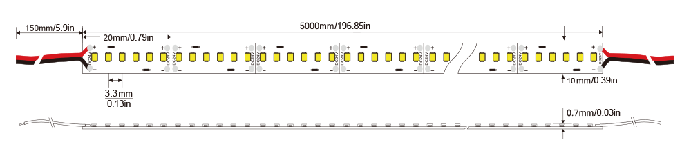 LED Strip light 2216-300D-10MM-24V IP20-IP65-IP66-IP67-IP68 Technical Specifications