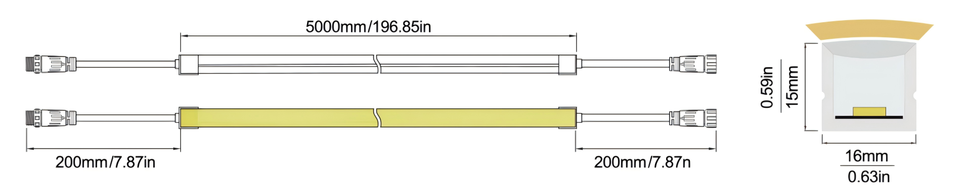 LED Neon Flex Top View-L:16X15 CT IP68 Solid Waterproof Technical Specifications