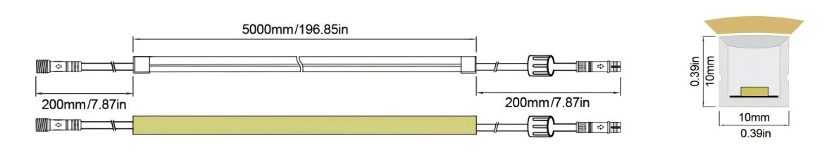 LED Neon Flex Top View-S:10X10 IP68 Solid Waterproof Technical Specifications