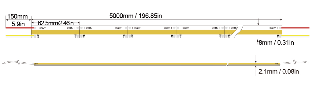 CCT Color COB Series:COB-512D-8MM-24V IP20-IP65-IP67-IP68 Technical Specifications