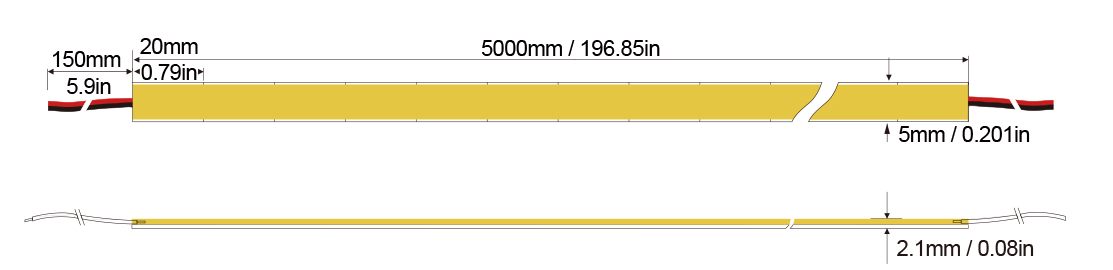 Mini Cutting COB Series : COB-400D-5MM-24V IP20-IP65-IP67-IP68 Technical Specifications