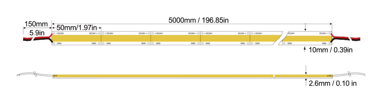 高显色指数系列:COB-640D-10MM-24V Technical Specifications